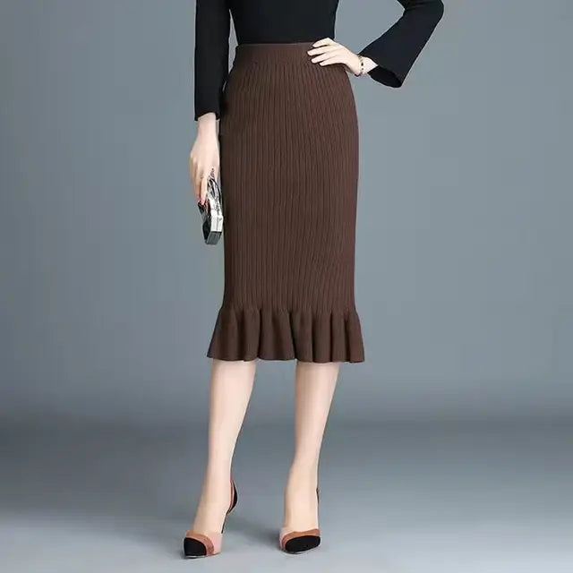 Large Size Wool Long Fish Tail Skirt High Waist Knit Autumn and Winter Skirt for Women Woman Skirts Mujer Faldas Saias Mulher