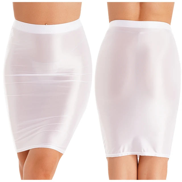 Women Glossy Sexy Mini Skirt High Waist Pencil Bodycon Skirt Stretchy Solid Color Skirt for Club Pole Dancing Party Show Coatume