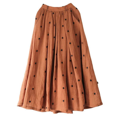 2021 New Arrival Summer Women Loose Casual Dot Print A-line High Waist Skirt Mid-calf Cotton Linen Skirts W542