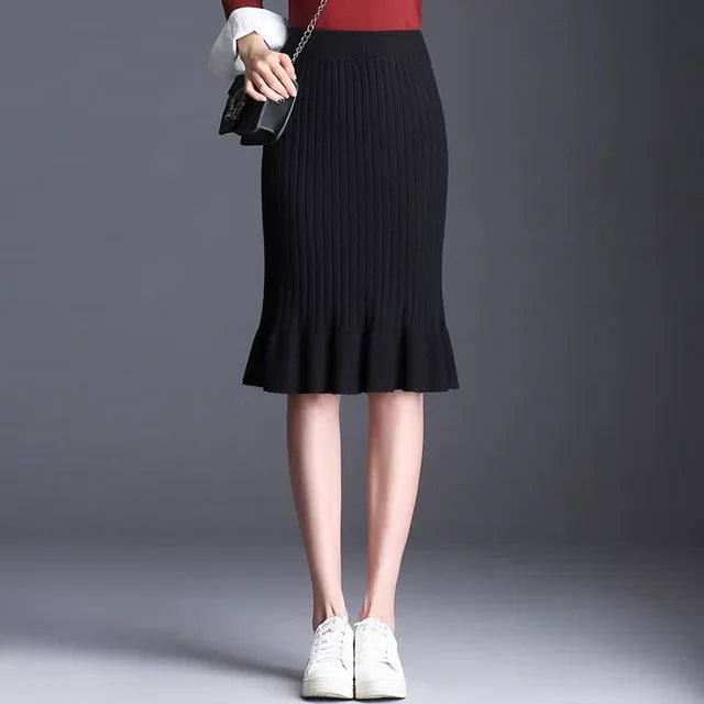 Large Size Wool Long Fish Tail Skirt High Waist Knit Autumn and Winter Skirt for Women Woman Skirts Mujer Faldas Saias Mulher