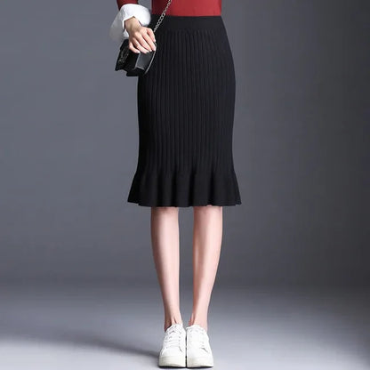 Large Size Wool Long Fish Tail Skirt High Waist Knit Autumn and Winter Skirt for Women Woman Skirts Mujer Faldas Saias Mulher