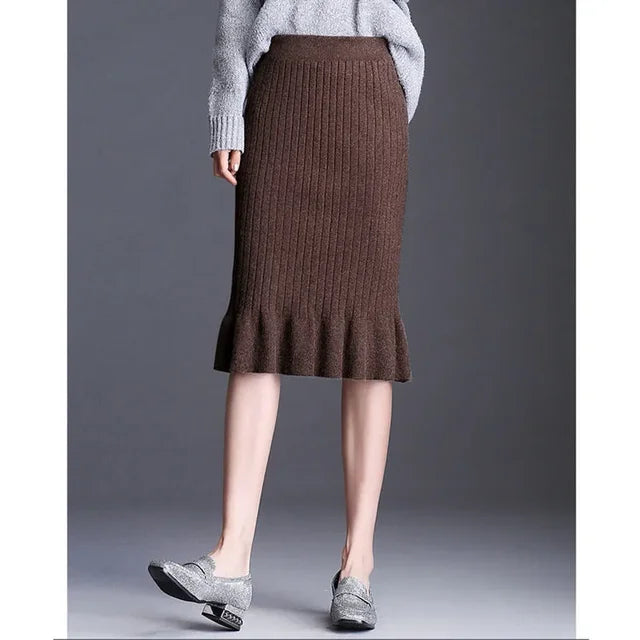 Large Size Wool Long Fish Tail Skirt High Waist Knit Autumn and Winter Skirt for Women Woman Skirts Mujer Faldas Saias Mulher