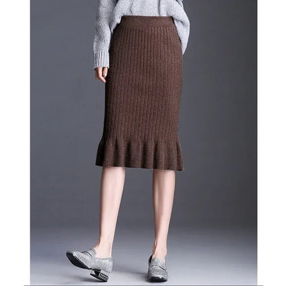 Large Size Wool Long Fish Tail Skirt High Waist Knit Autumn and Winter Skirt for Women Woman Skirts Mujer Faldas Saias Mulher