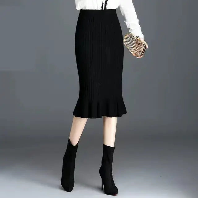 Large Size Wool Long Fish Tail Skirt High Waist Knit Autumn and Winter Skirt for Women Woman Skirts Mujer Faldas Saias Mulher