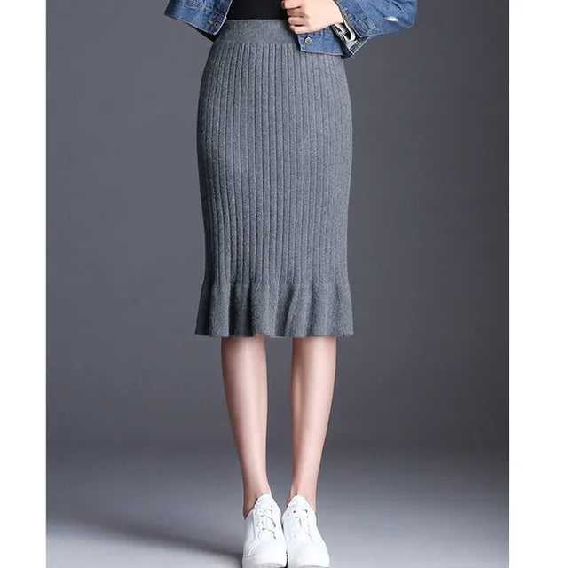 Large Size Wool Long Fish Tail Skirt High Waist Knit Autumn and Winter Skirt for Women Woman Skirts Mujer Faldas Saias Mulher