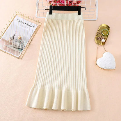 Large Size Wool Long Fish Tail Skirt High Waist Knit Autumn and Winter Skirt for Women Woman Skirts Mujer Faldas Saias Mulher