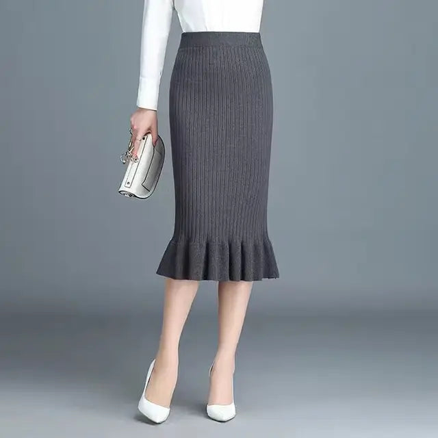 Large Size Wool Long Fish Tail Skirt High Waist Knit Autumn and Winter Skirt for Women Woman Skirts Mujer Faldas Saias Mulher