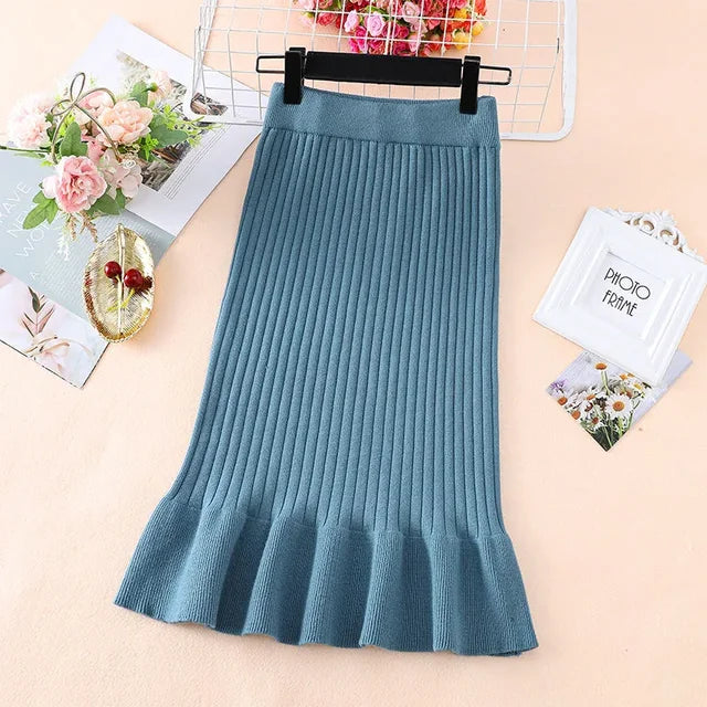 Large Size Wool Long Fish Tail Skirt High Waist Knit Autumn and Winter Skirt for Women Woman Skirts Mujer Faldas Saias Mulher