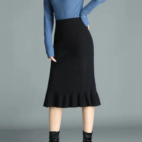 Large Size Wool Long Fish Tail Skirt High Waist Knit Autumn and Winter Skirt for Women Woman Skirts Mujer Faldas Saias Mulher