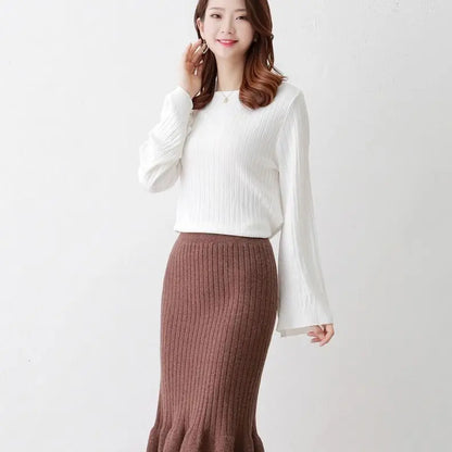 Large Size Wool Long Fish Tail Skirt High Waist Knit Autumn and Winter Skirt for Women Woman Skirts Mujer Faldas Saias Mulher