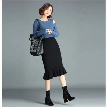 Large Size Wool Long Fish Tail Skirt High Waist Knit Autumn and Winter Skirt for Women Woman Skirts Mujer Faldas Saias Mulher