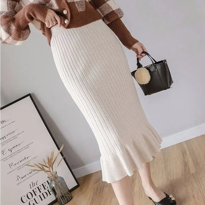 Large Size Wool Long Fish Tail Skirt High Waist Knit Autumn and Winter Skirt for Women Woman Skirts Mujer Faldas Saias Mulher