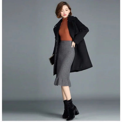 Large Size Wool Long Fish Tail Skirt High Waist Knit Autumn and Winter Skirt for Women Woman Skirts Mujer Faldas Saias Mulher